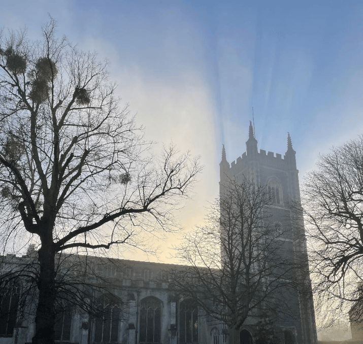 Sunlight over church