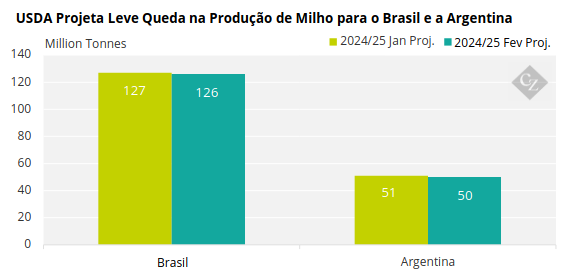 Gráfico - USDA Projeta Leve Queda na Produção de Milho para o Brasil e a Argentina